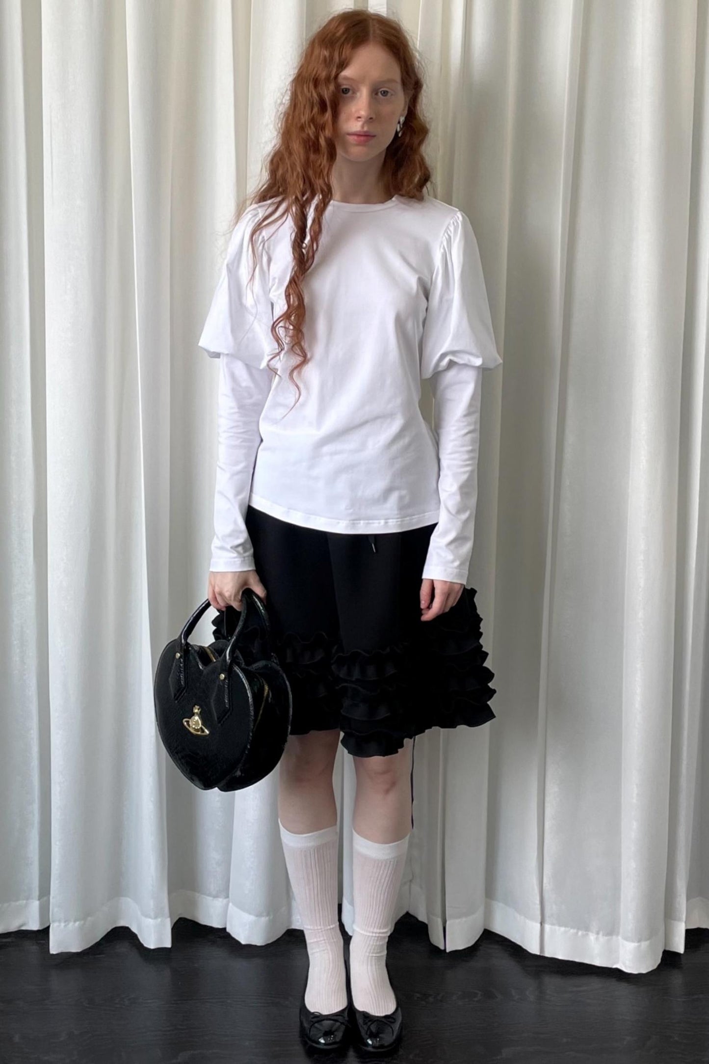 Puff Sleeve Crew Neck Long-Sleeved Top