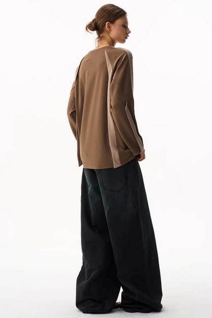 V-Neck Contrasting Long-Sleeved Top