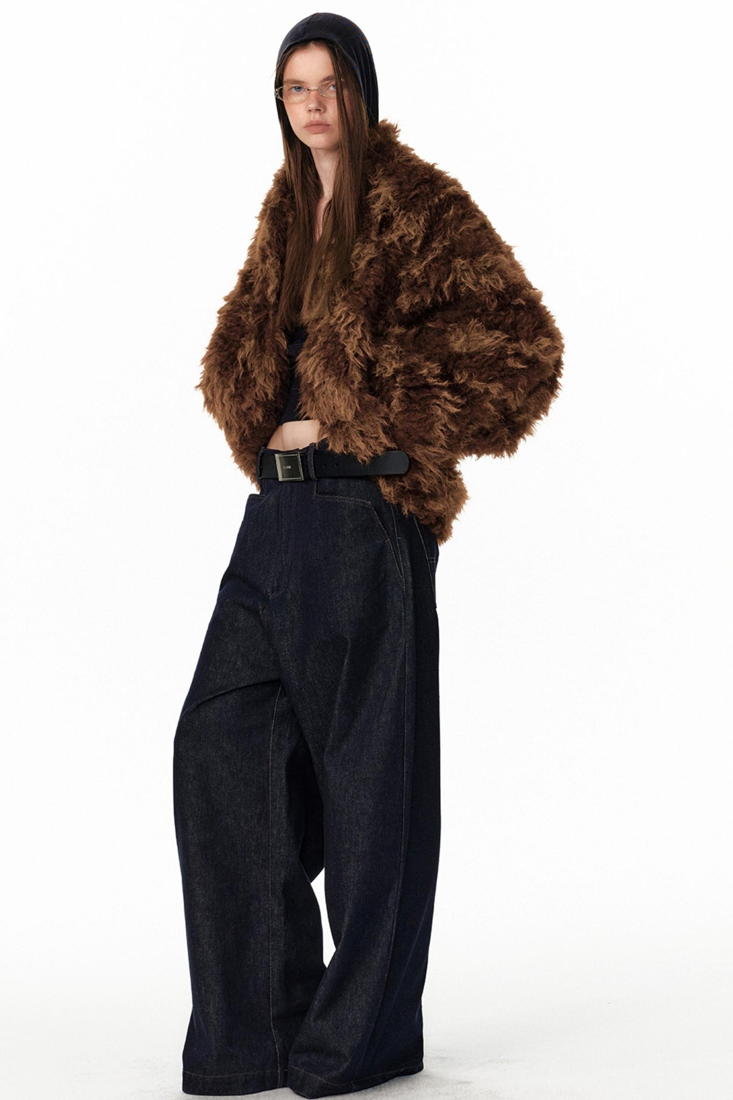 Floral Silhouette Faux Fur Coat