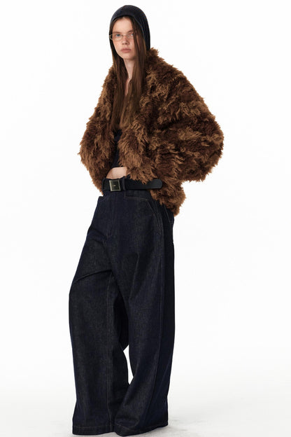 Floral Silhouette Faux Fur Coat