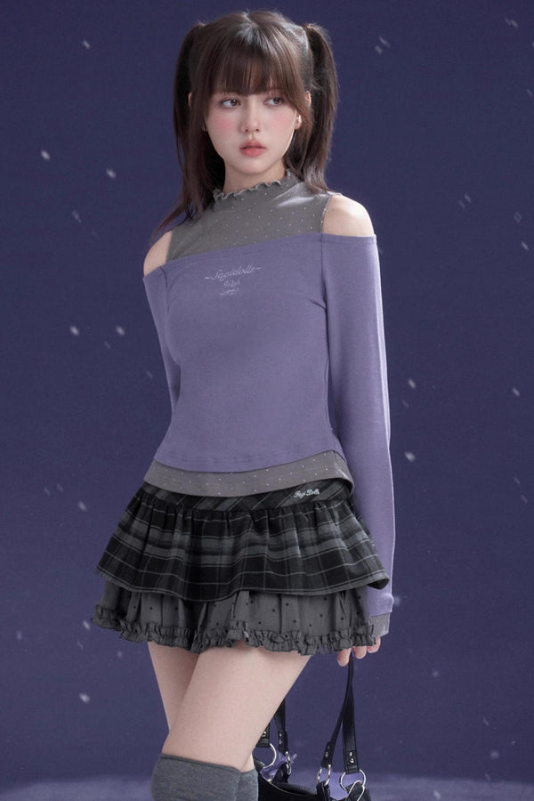 Energetic Two-Tone Off-Shoulder Top