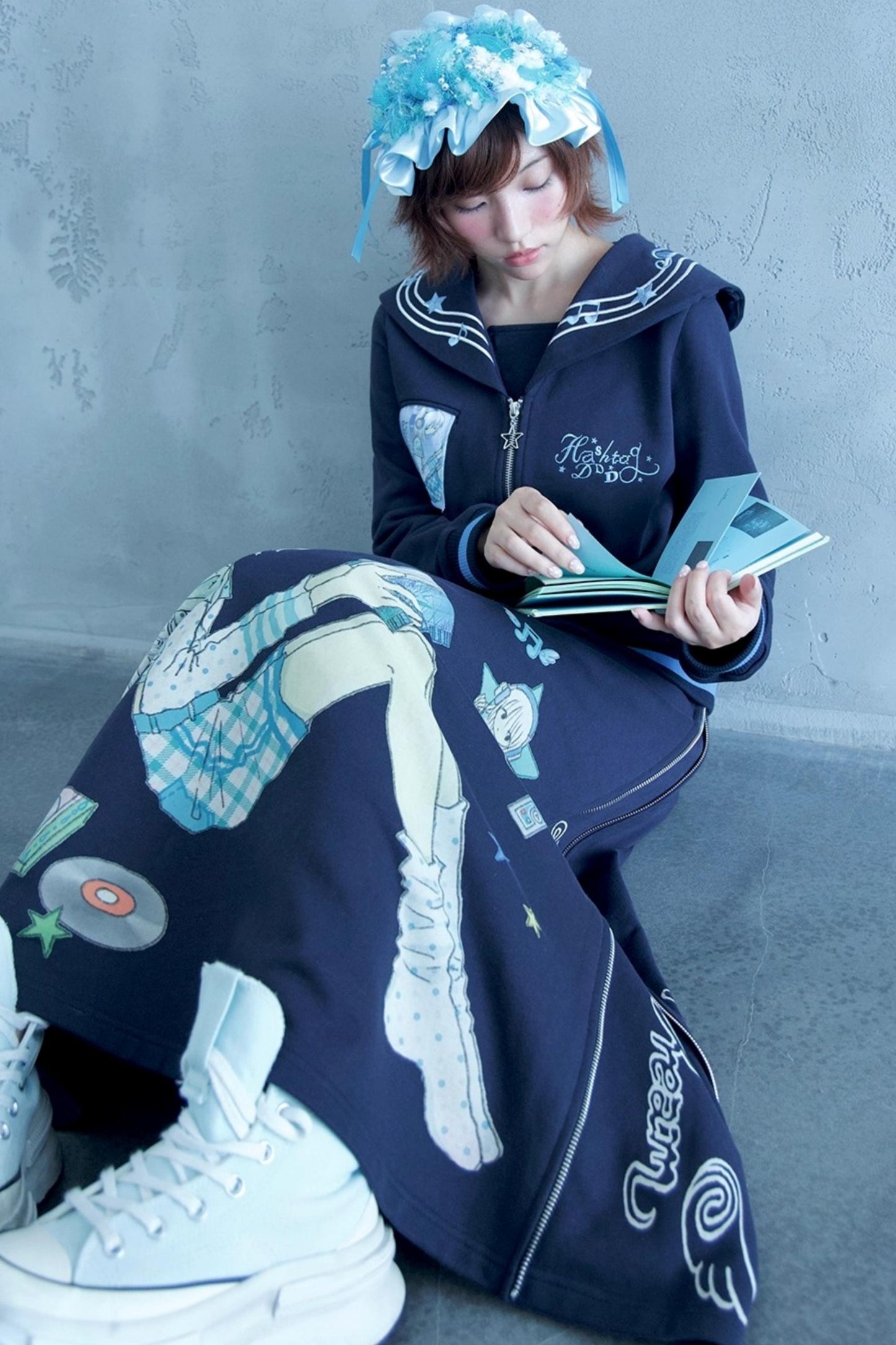 Original Polka Dot Embroidery Sailor Uniform Jacket