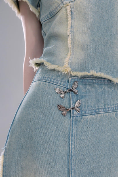 Cold Slit Blue Skirt Set-Up