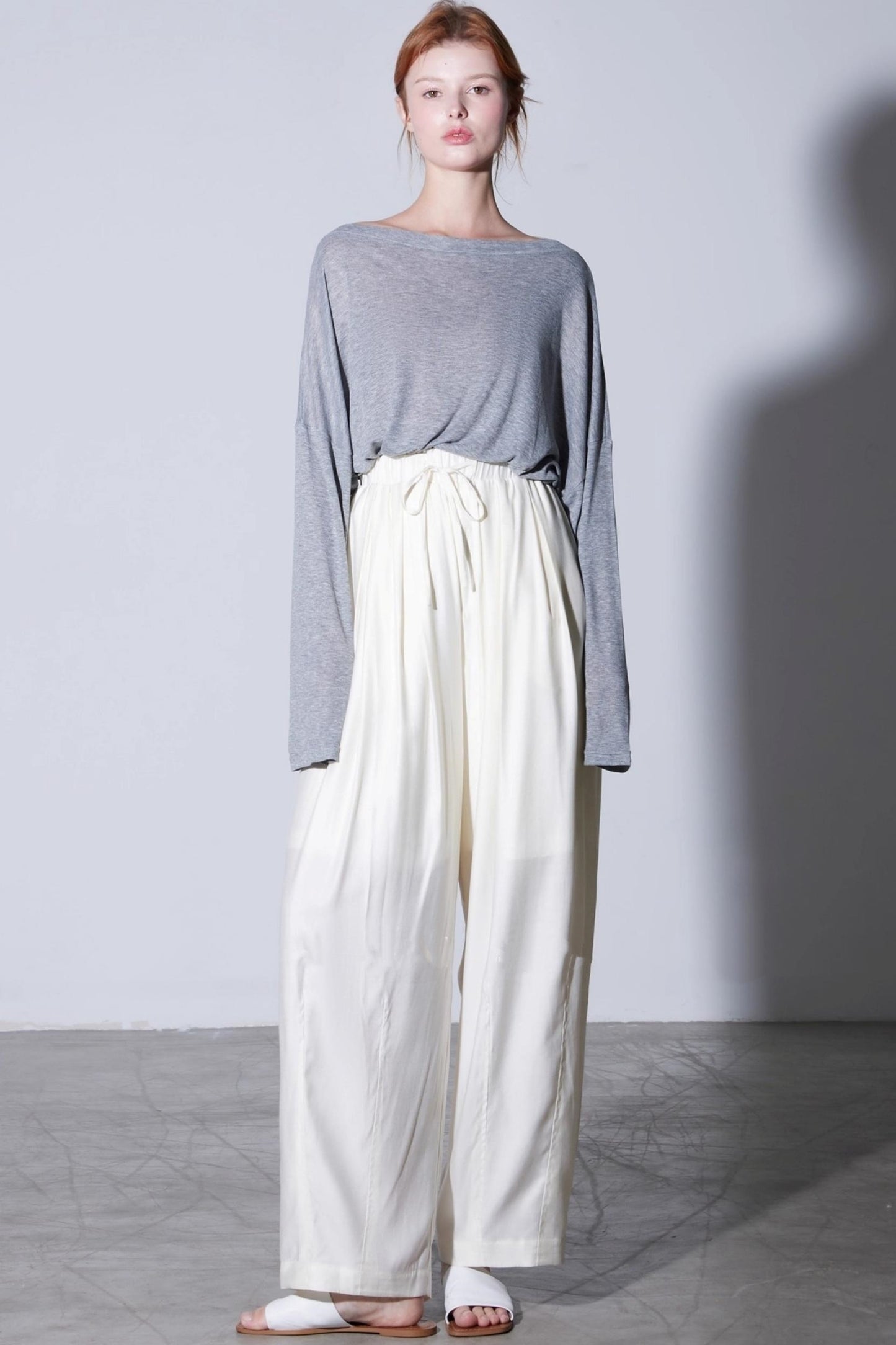 Cotton Elastic Lace-Up Wide-Leg Balloon Pants