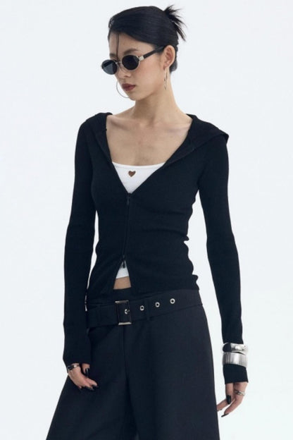 Wool Blend Hooded Cardigan