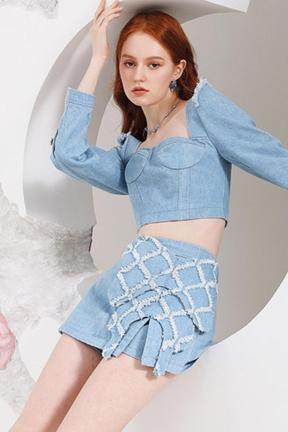 Fashionable Hollow Denim Short Top