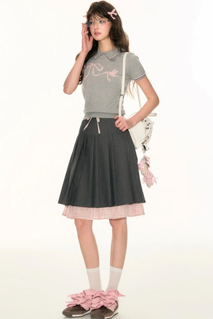 Double Plaid Pleated Skirt