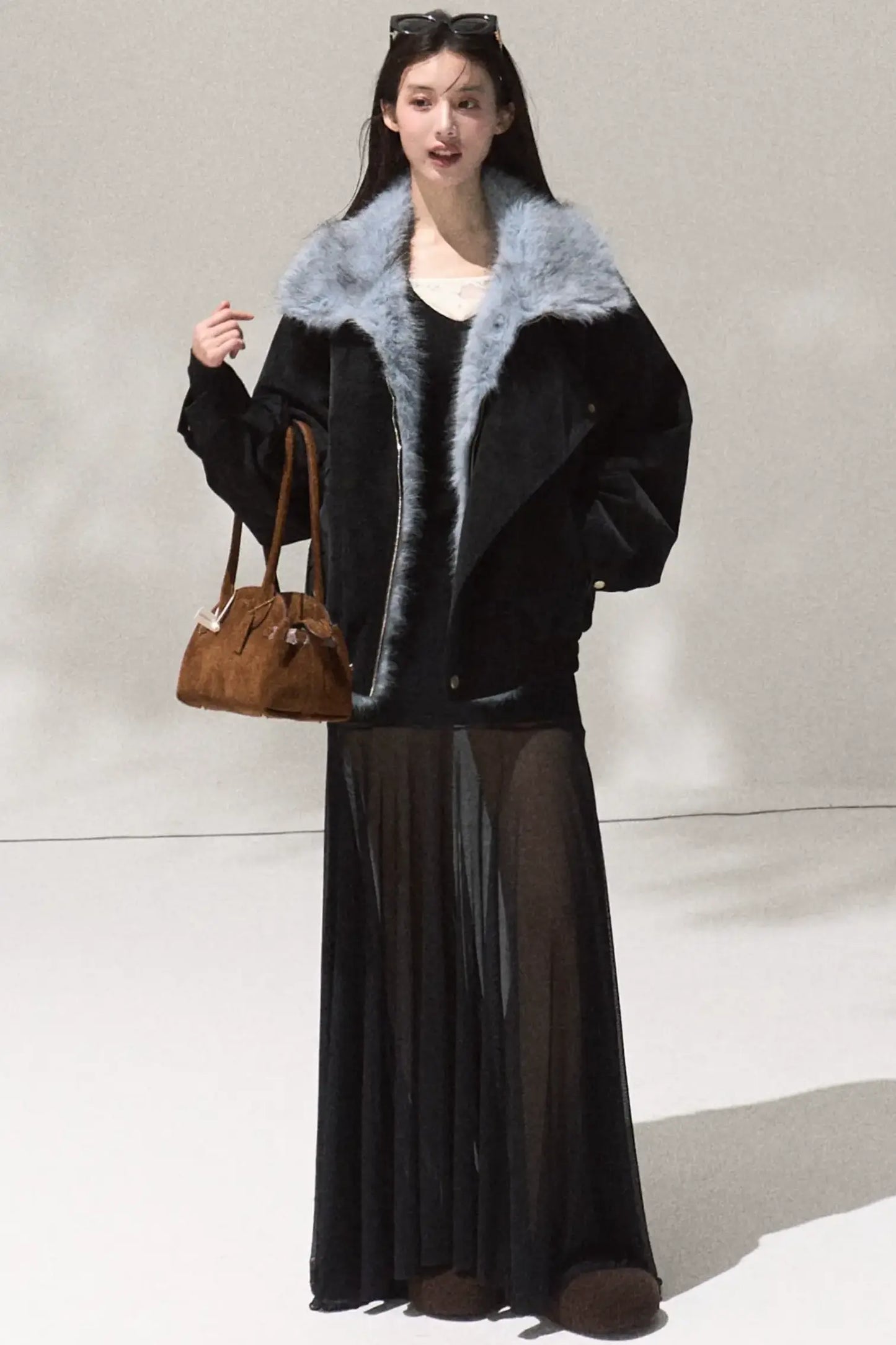 High-Waisted Knit Mesh Skirt