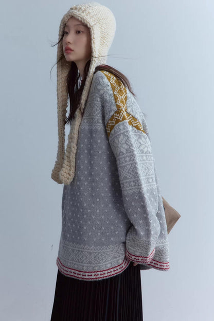 Snowflake Gray Wool Sweater