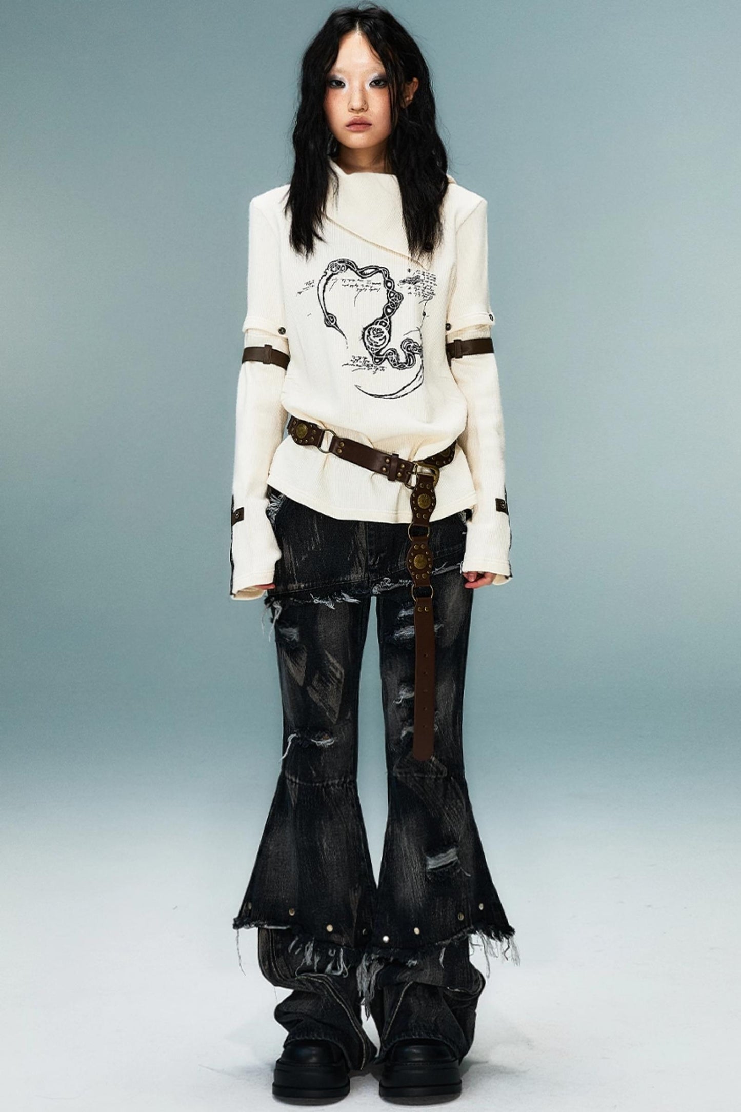 Vintage Detachable Sleeve Cross Knit Top