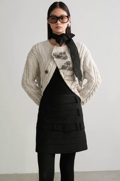 Faux Belt A-Line Skirt