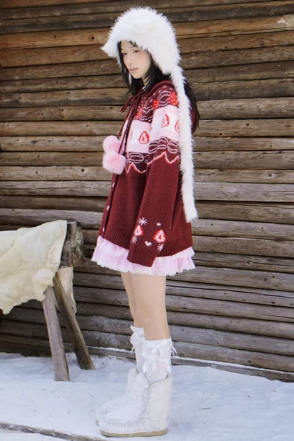 Fair Isle Strickjacke mit Erdbeermuster