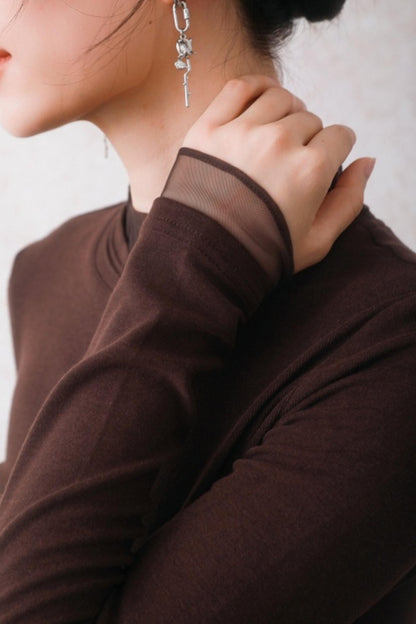 Chestnut Brown Patchwork Turtleneck Top