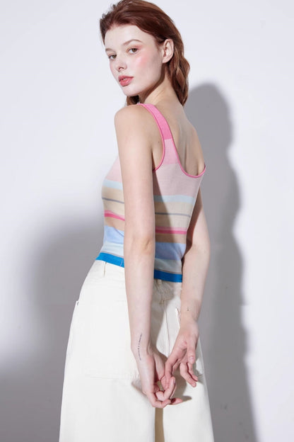 Summer Stripe Silk-Lycra Knit Vest