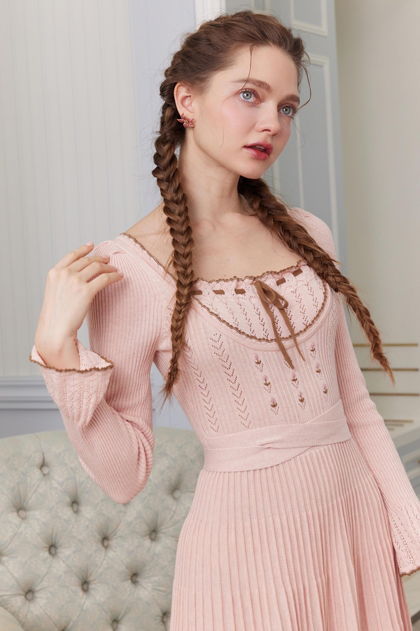 Trio French Heavy Knit Slim Long Dress