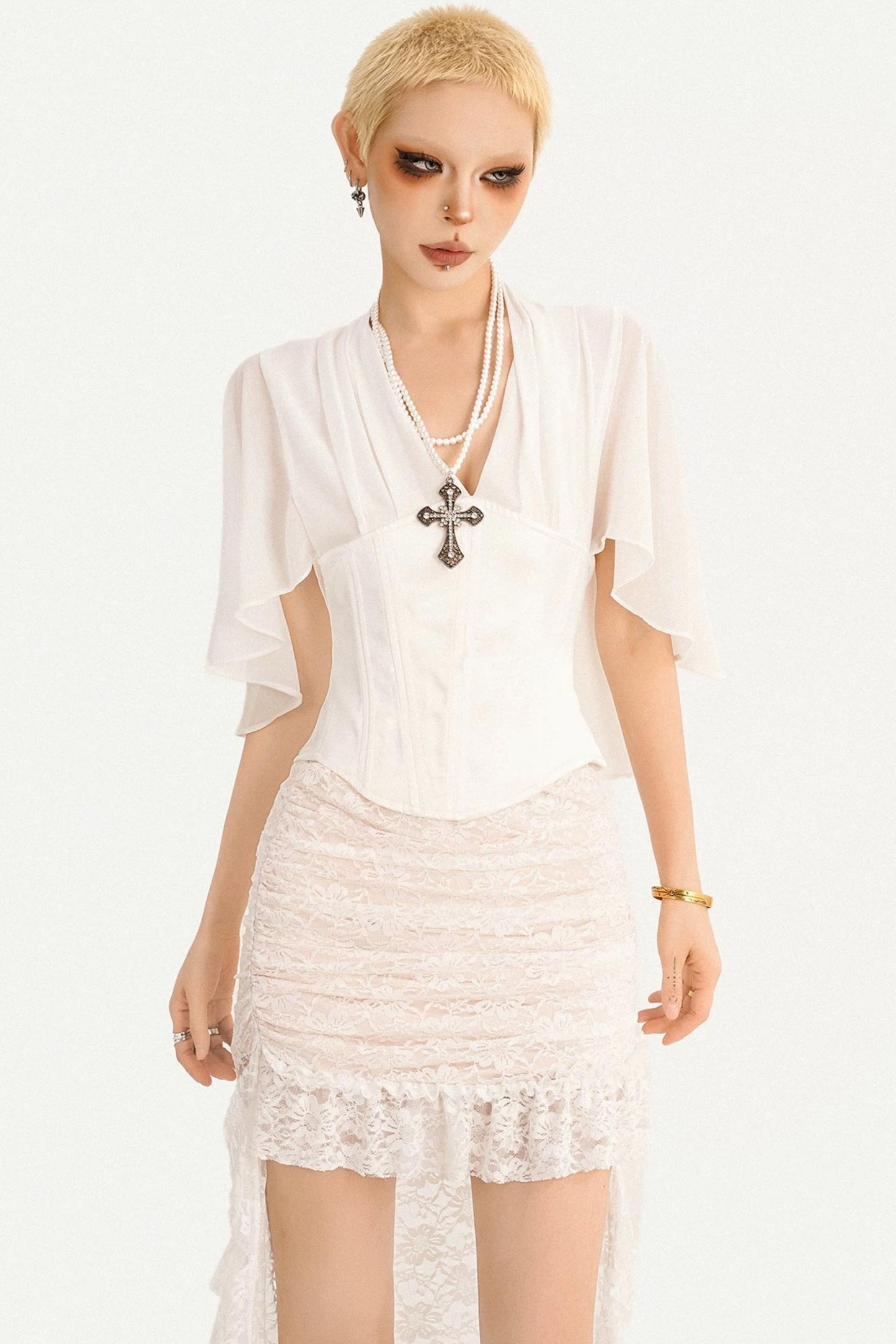 French Ribbon Mesh Blouse