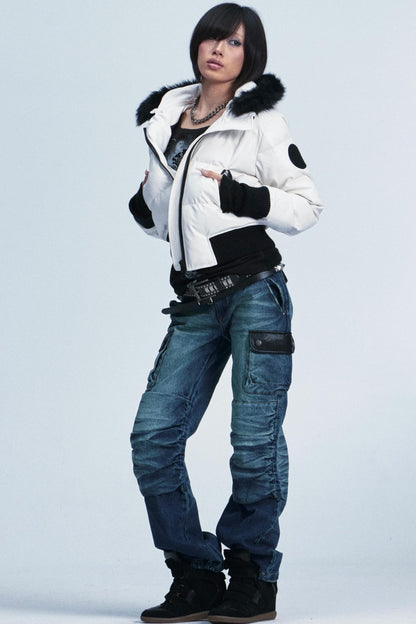 Unisex Leather Fur Collar Jacket