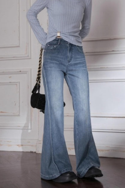 Slim Split Denim Flared Pants