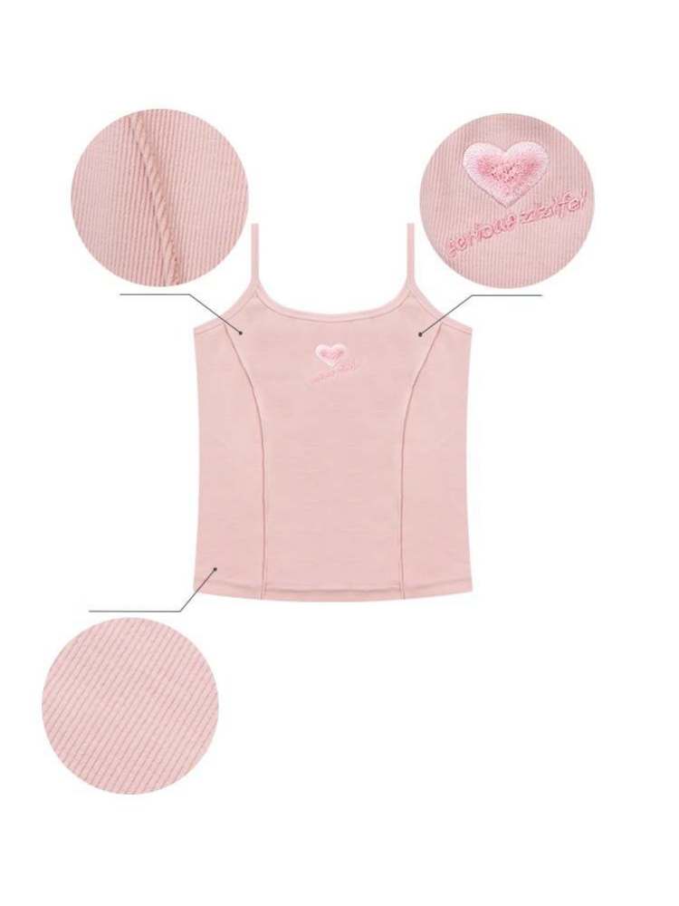 Slim Fit Heart Embroidery Knit Camisole