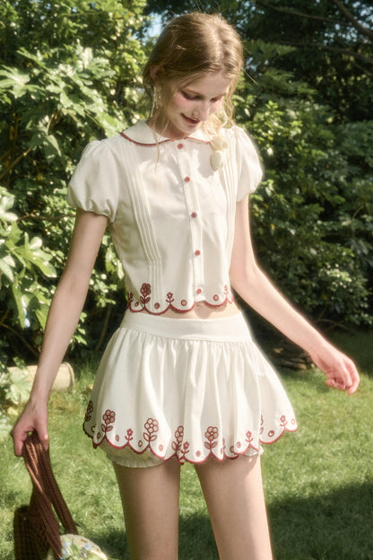 White Lace Shirt Skirt Set-Up