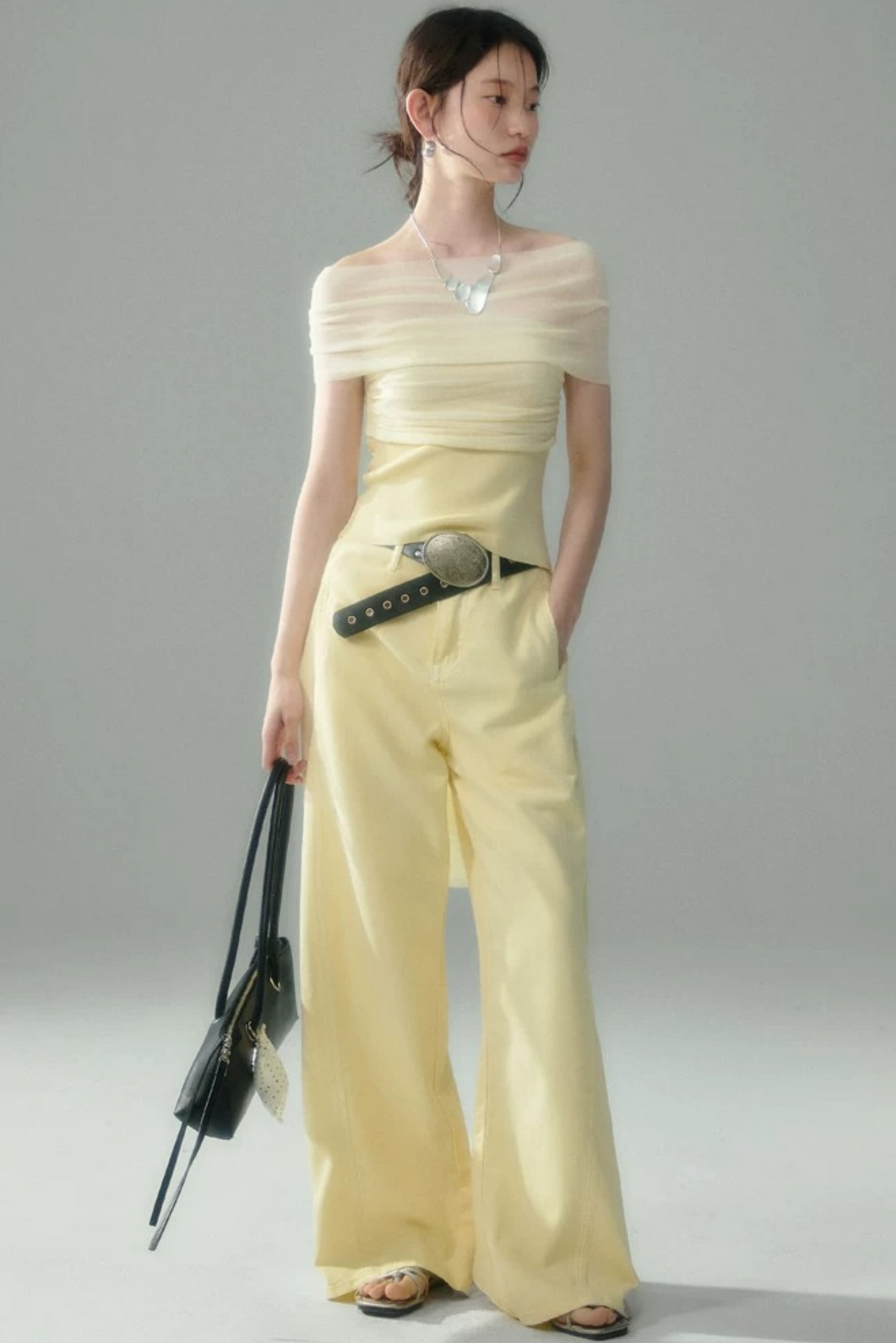 Misty Light Pleated Tulle Blouse Set