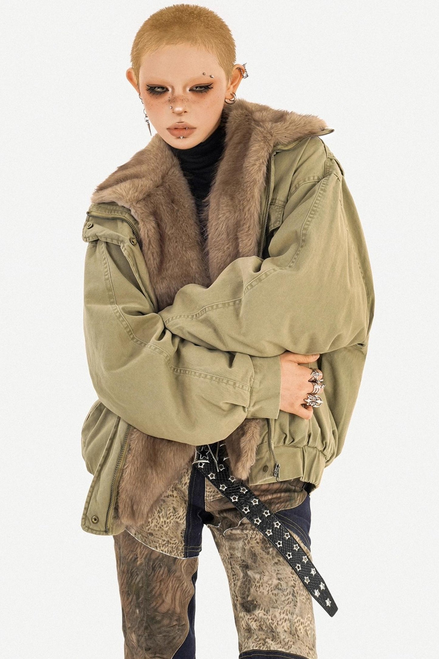 Punk Fur Collar Cotton Jacket