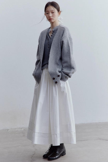 Misty Gray V-Neck Mohair Cardigan Coat
