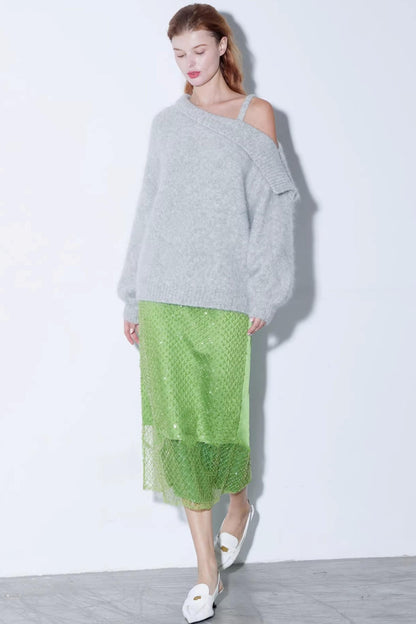 Sparkling Beaded Satin Skirt