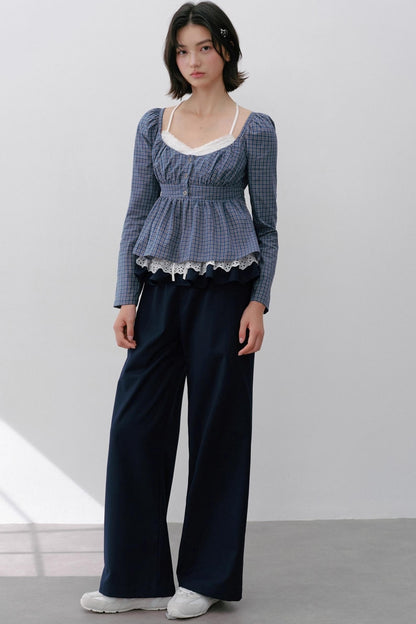 Vintage Navy Blue Check Cinched Shirt