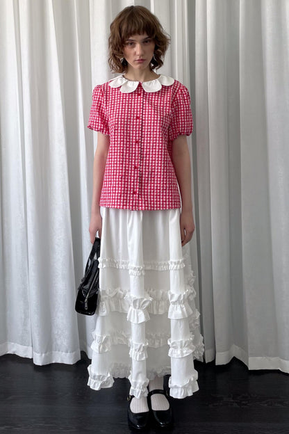 Red Plaid Lantern Sleeve Shirt