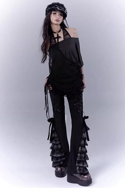 Black Lace-Trimmed Tee