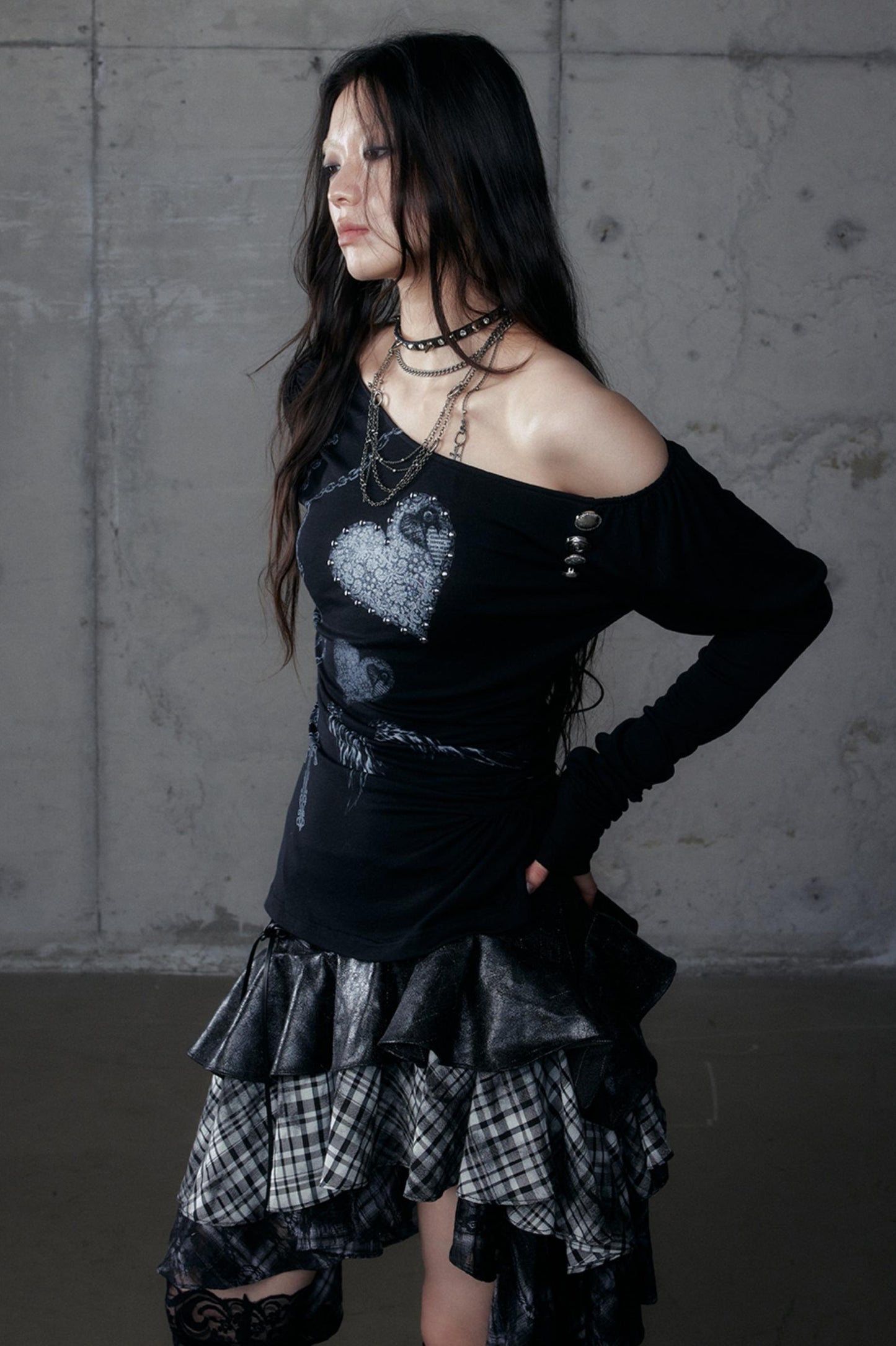 Puff Sleeve Punk Print Shirt