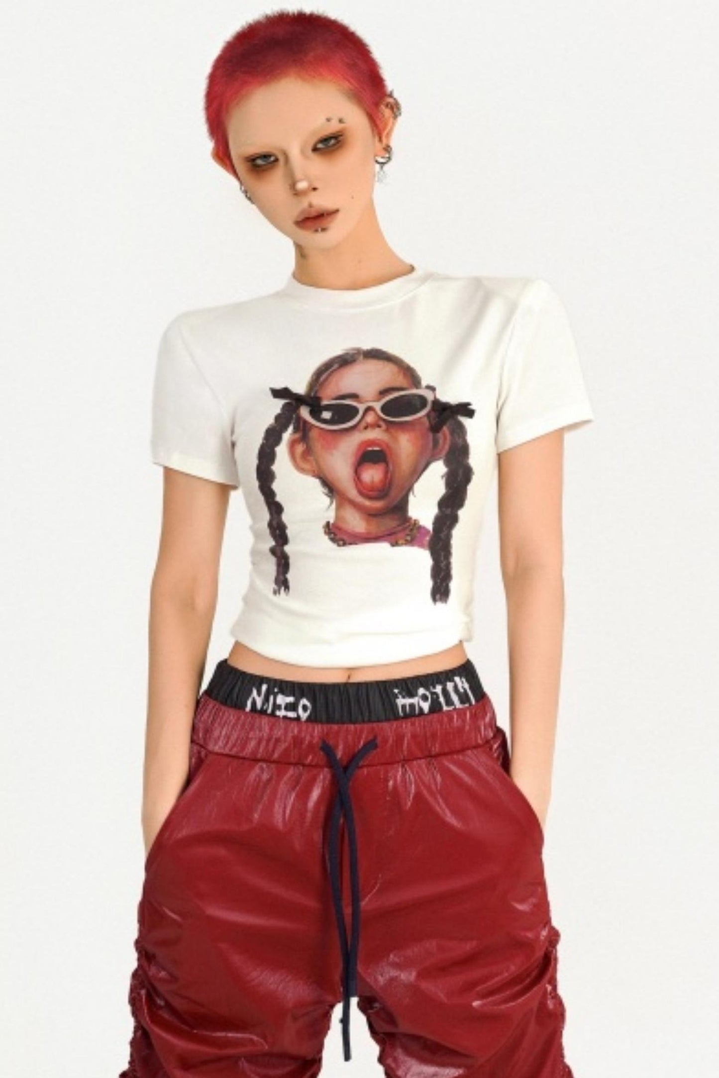 Red Pleated Leather Pants