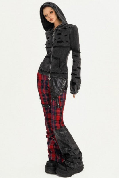 Washed Distressed Hooded Jacket