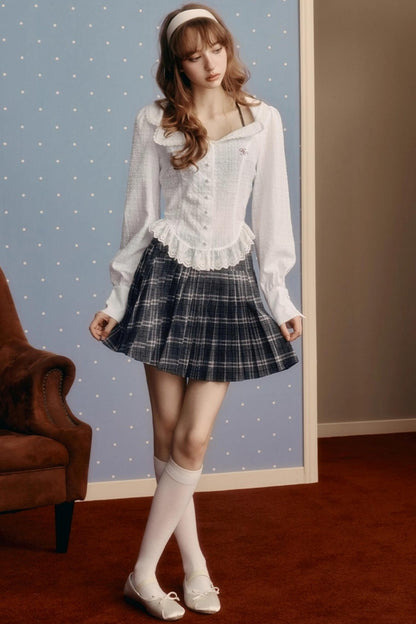 Pleated Classic Plaid Woolen Skirt