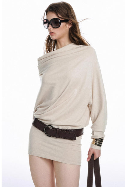 Lazy Style Off-The-Shoulder Knitted Dress