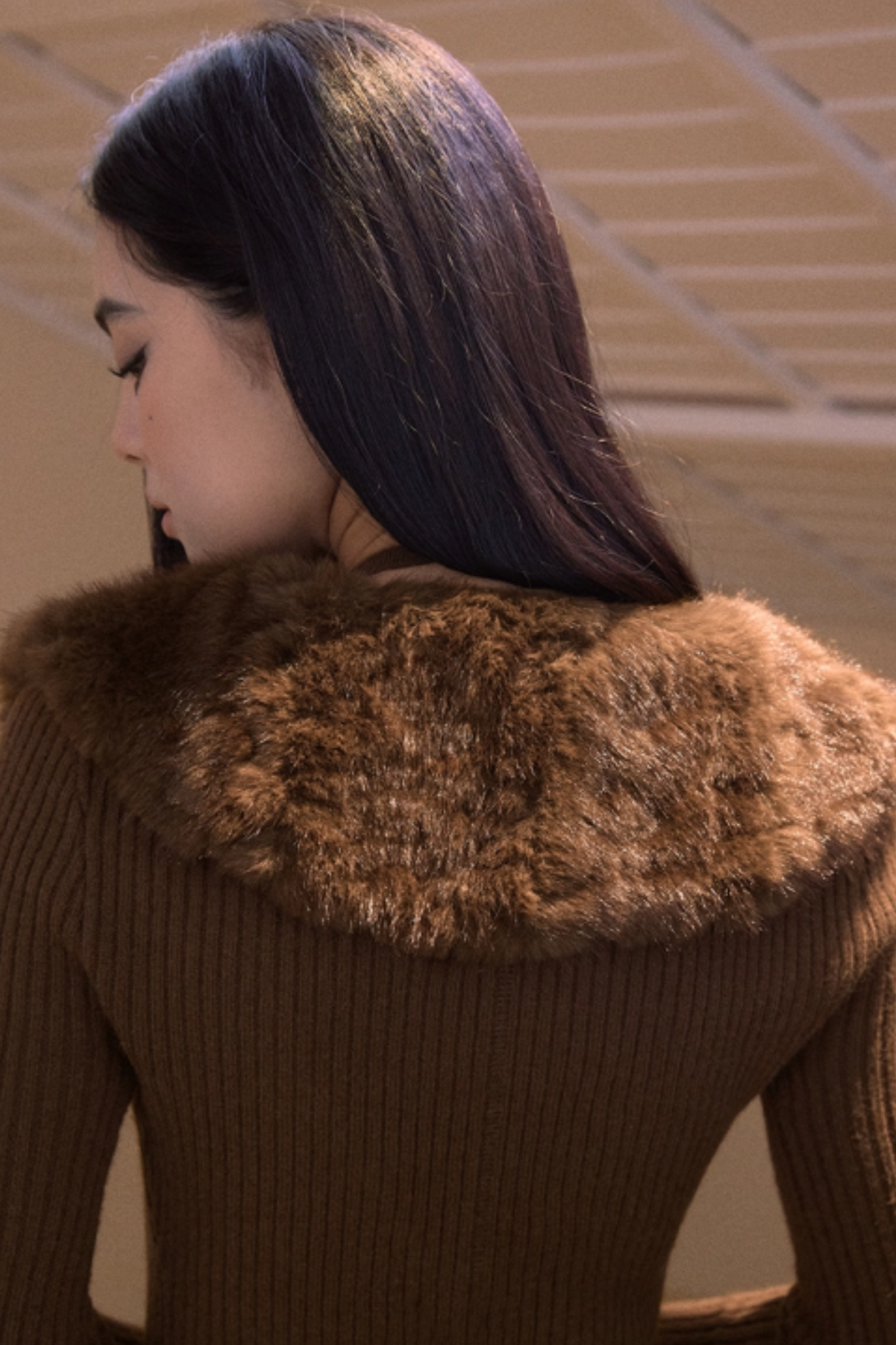 Vintage Fur Collar Knit Cardigan Set