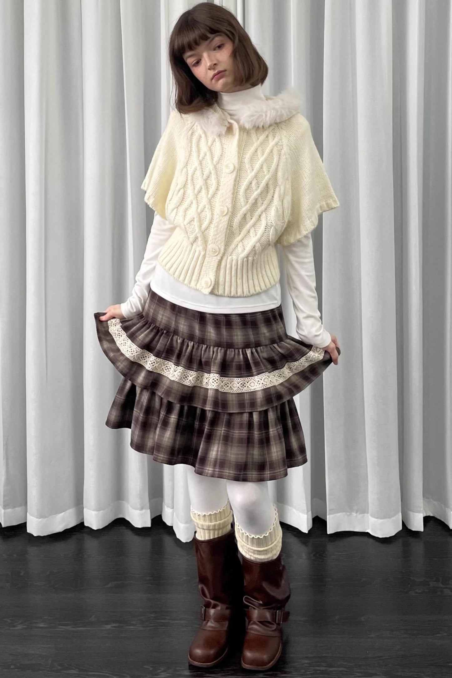 Off-White Fur Collar Knit Sweater Jacket