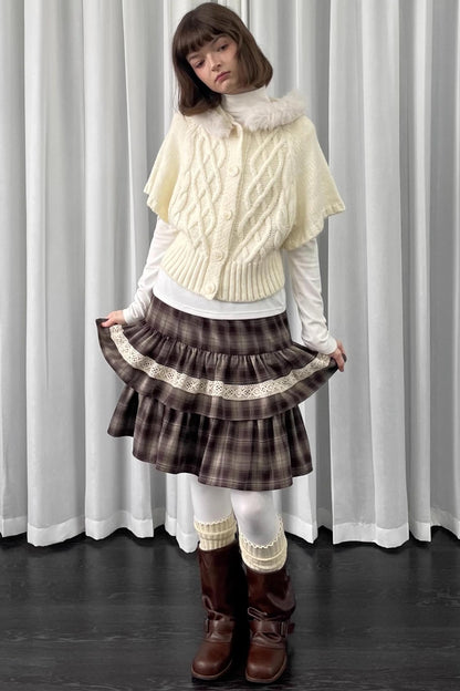 Off-White Fur Collar Knit Sweater Jacket