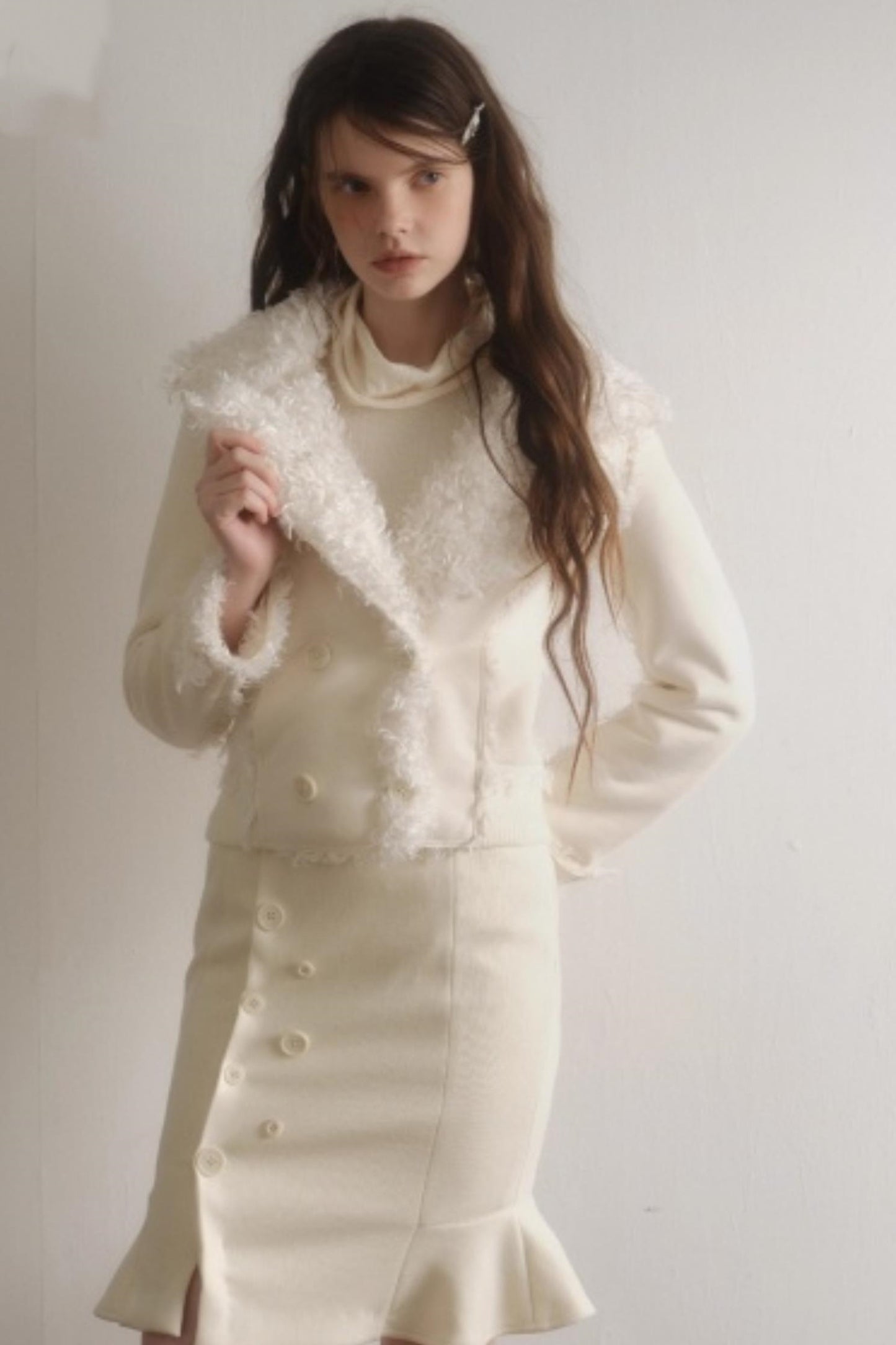 Suede Woolen Fishtail Suit Set-Up