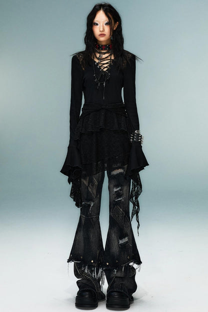 Dark Punk Goth Skinny Ruffle Dress