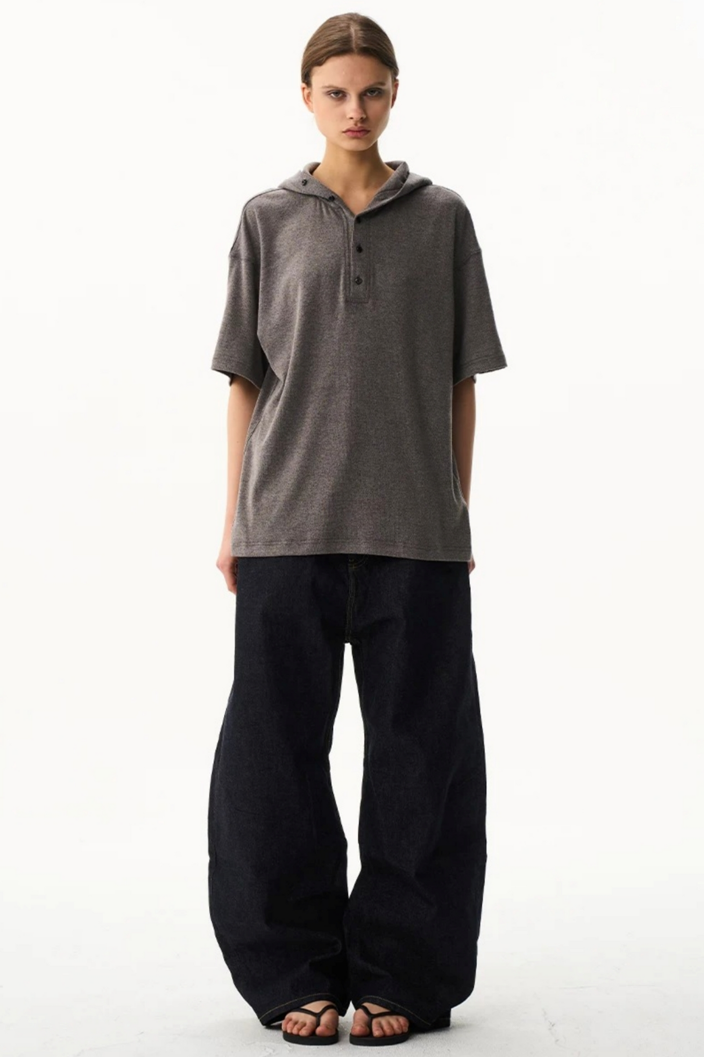 Solid Color Hooded Polo Top
