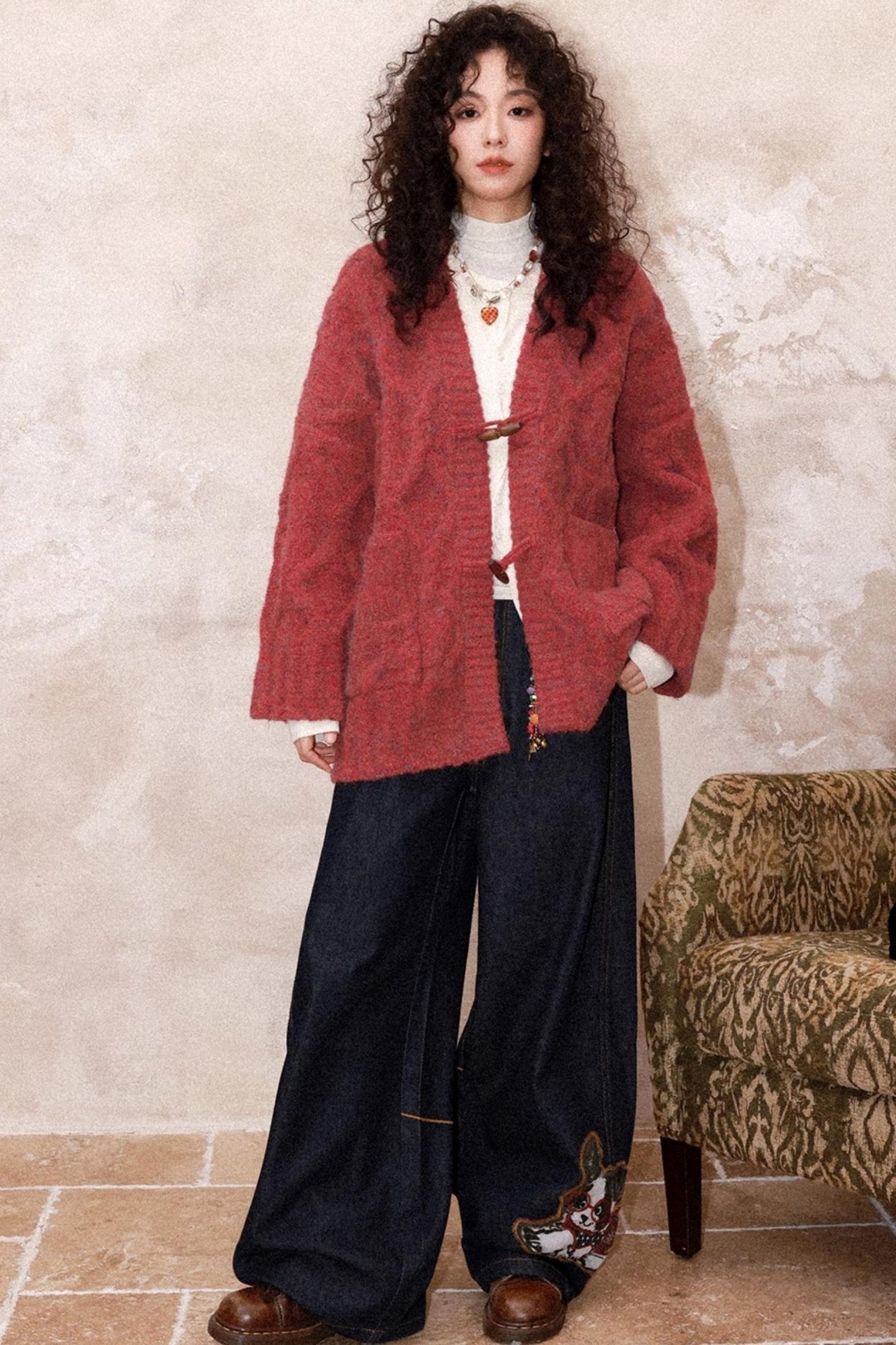 Evening Light Red Knitted Cardigan