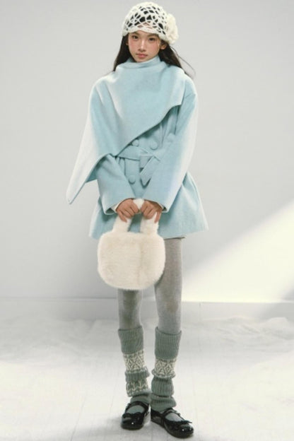 Shawl Cape Tie-Up Wool Coat