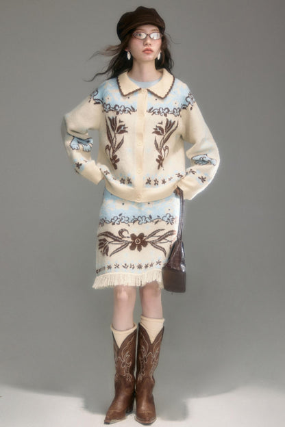 Paradise Jacquard Tulip Cardigan Set-Up