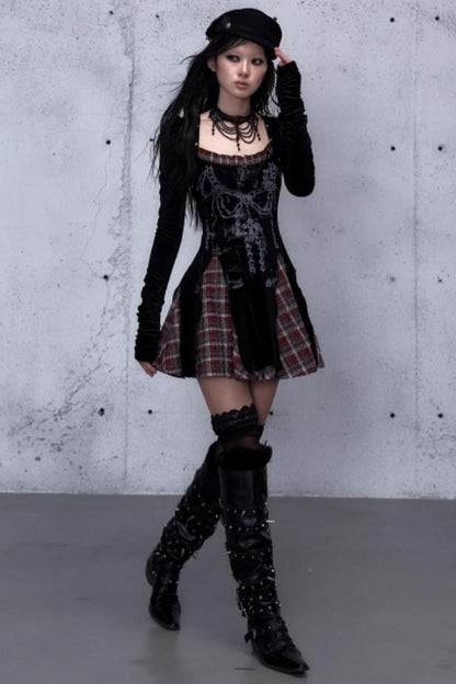 Baroque Velvet Plaid Dress