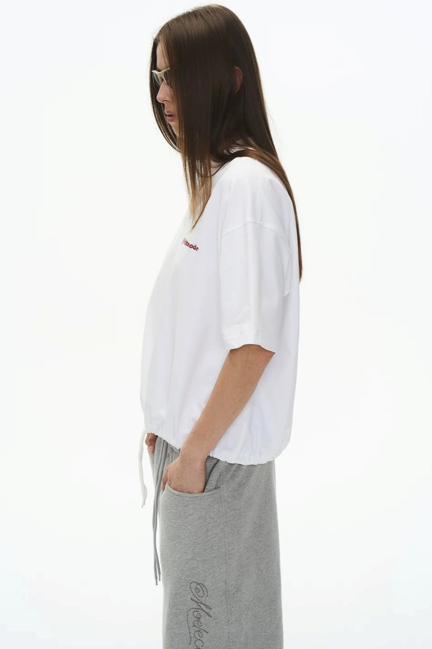 Ice-Feel Drawstring V-Neck T-Shirt