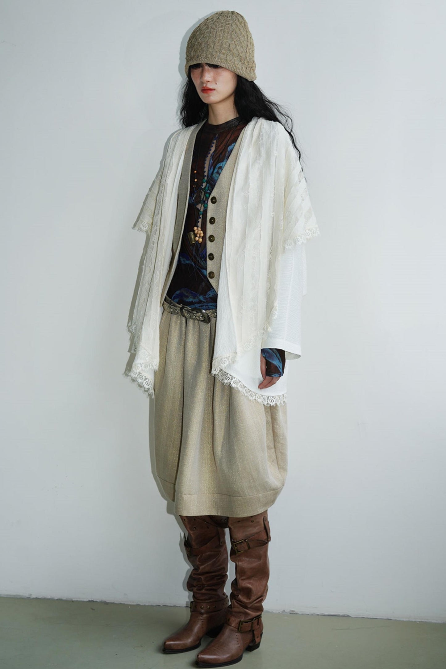 Vintage Paneled Lace Cropped Cardigan Coat