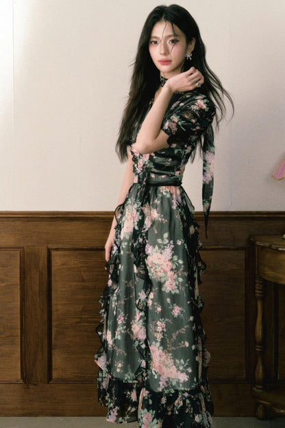 Pink Chiffon V-Neck Summer Dress