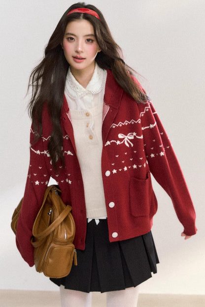 Fair Isle Hooded Knit Jacket